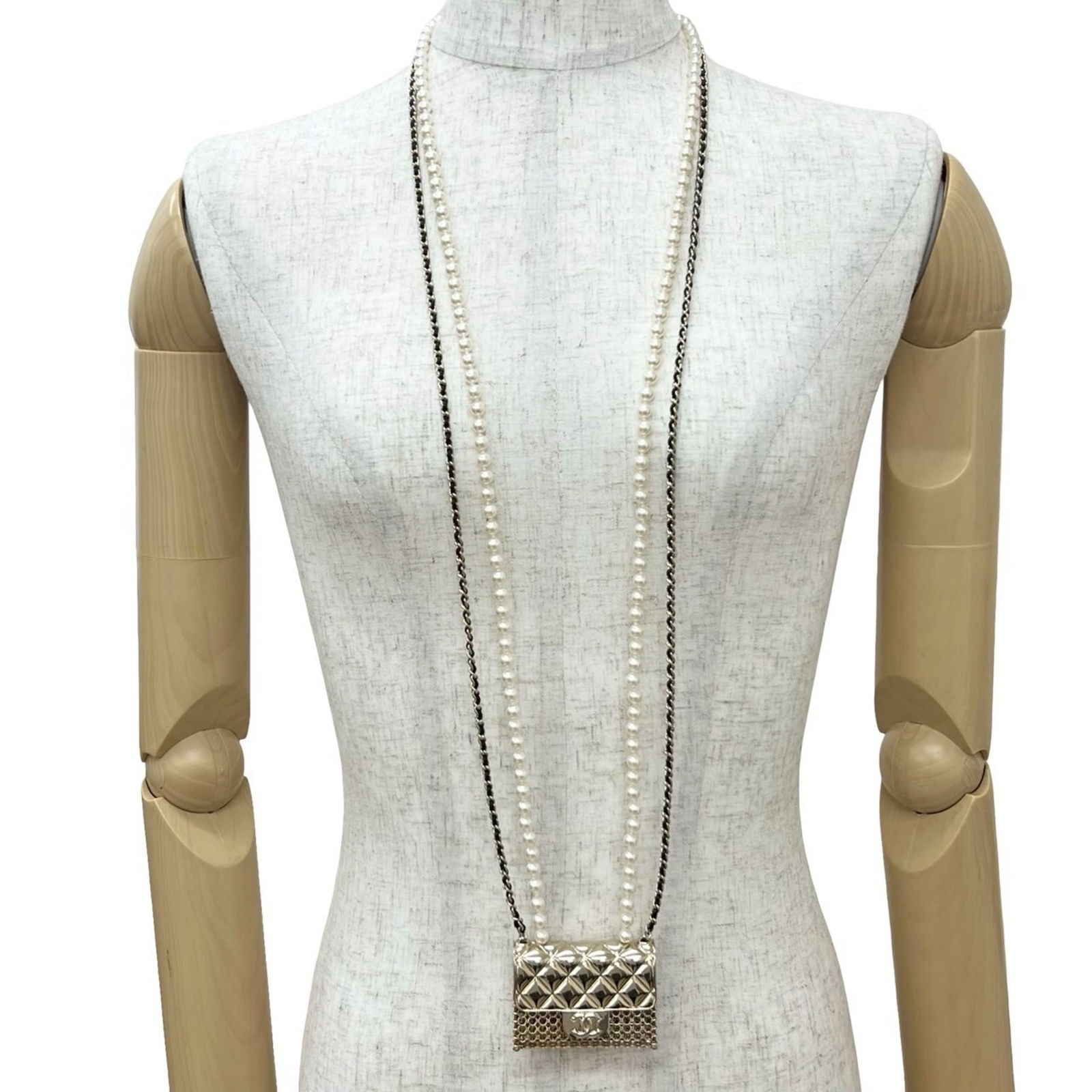 57877 CHANEL Coco Mark Matelasse Bag Motif Metal Faux Pearl Chain Necklace (1 of 5)