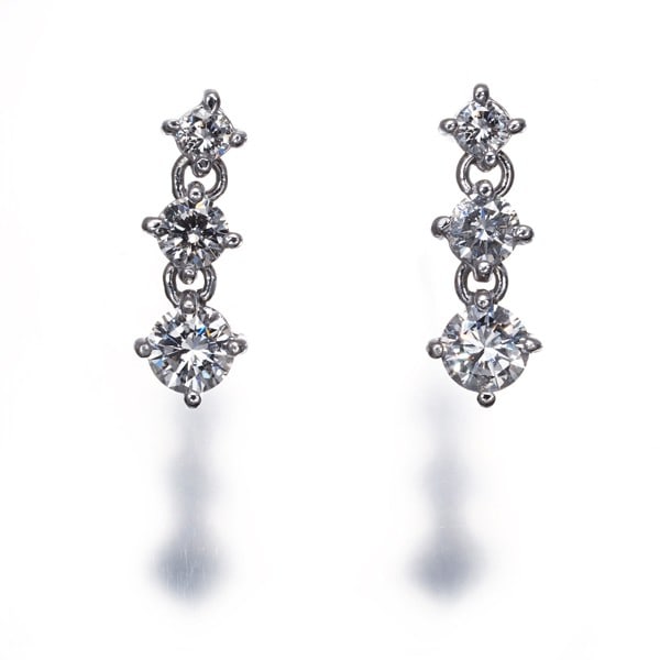 Platinum Diamond 0.34Ct/ 0.34Ct 3P Drop Earrings 850 (1 of 4)