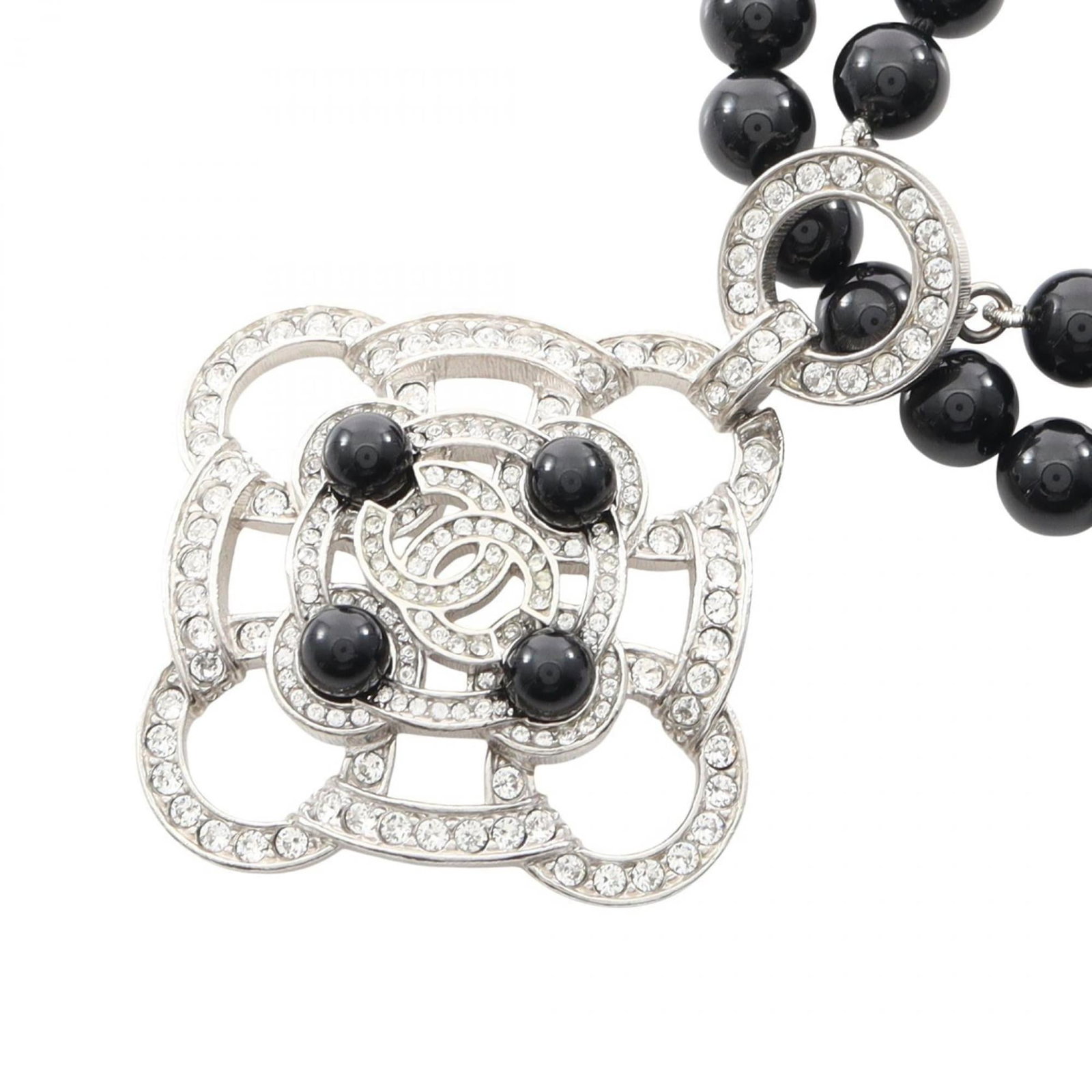 Clear - Chanel Coco Mark Necklace - Stainless Steel - Plastic - and Rhinestones - Women's - Black - (1 of 7)