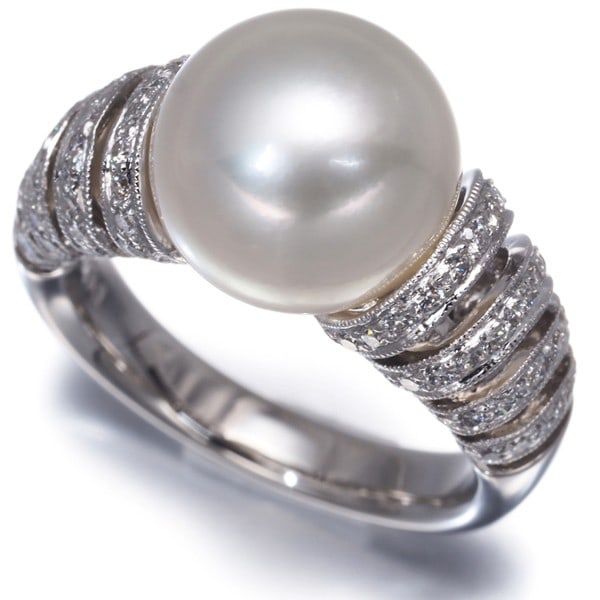 Platinum South Sea Pearl 11.0Mm Diamond 0.54Ct Ring 900 (1 of 4)