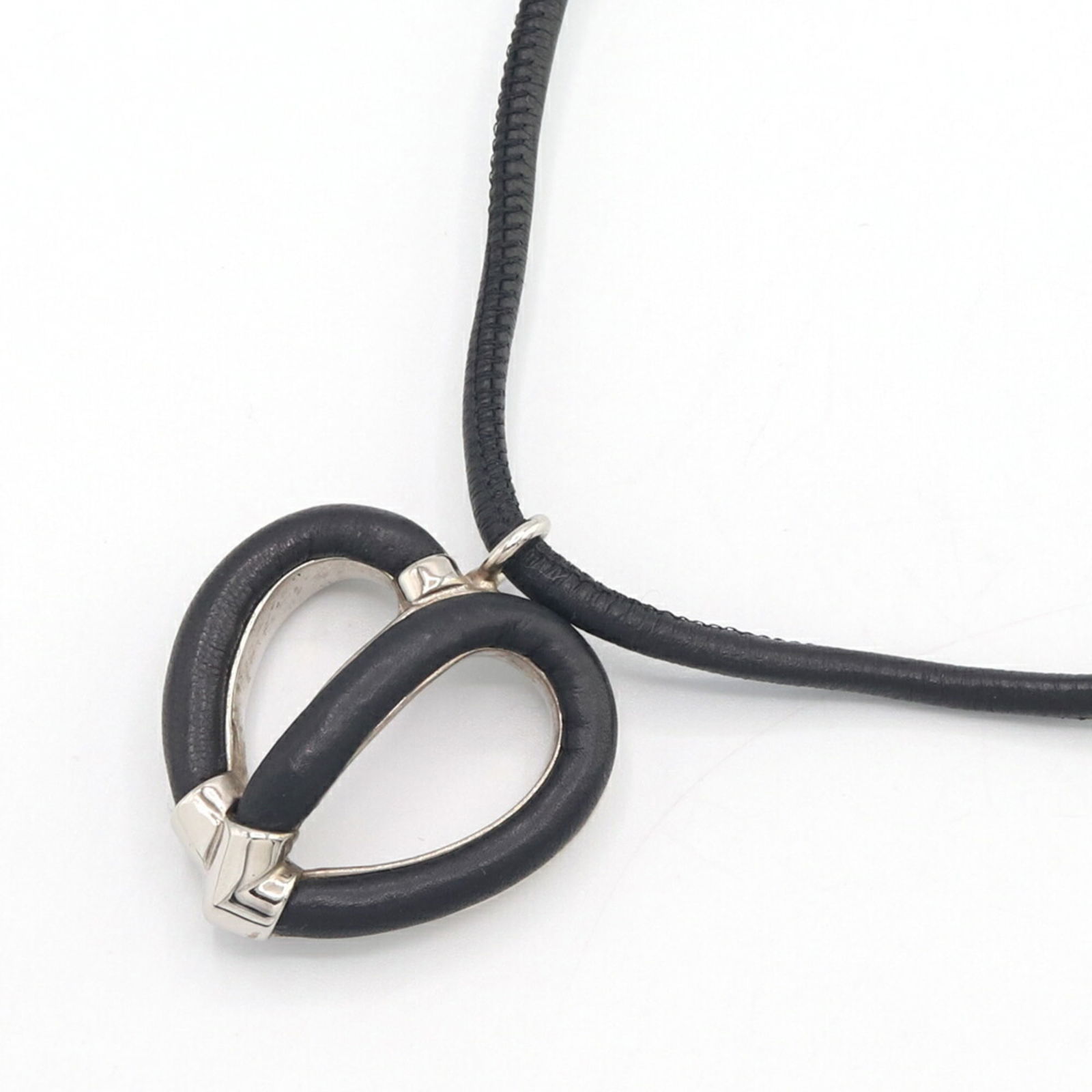 women's - LOEWE necklace - black leather and metal pendant choker (1 of 8)
