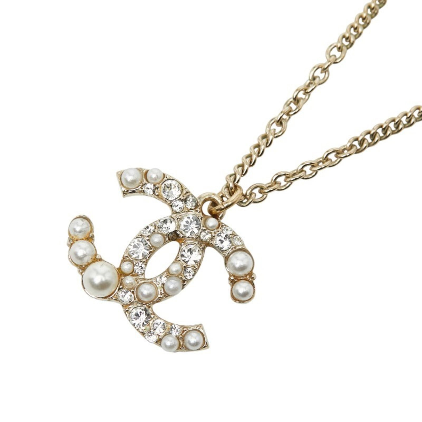 CHANEL - Chanel Coco Mark Rhinestone and Pearl Necklace - Champagne Gold Plated - Faux Pearl -: CHANEL - Chanel Coco Mark Rhinestone and Pearl Necklace - Champagne Gold Plated - Faux Pearl - Women's This listing features CHANEL - Chanel Coco Mark Rhinestone and Pearl Necklace - Champagne Gold