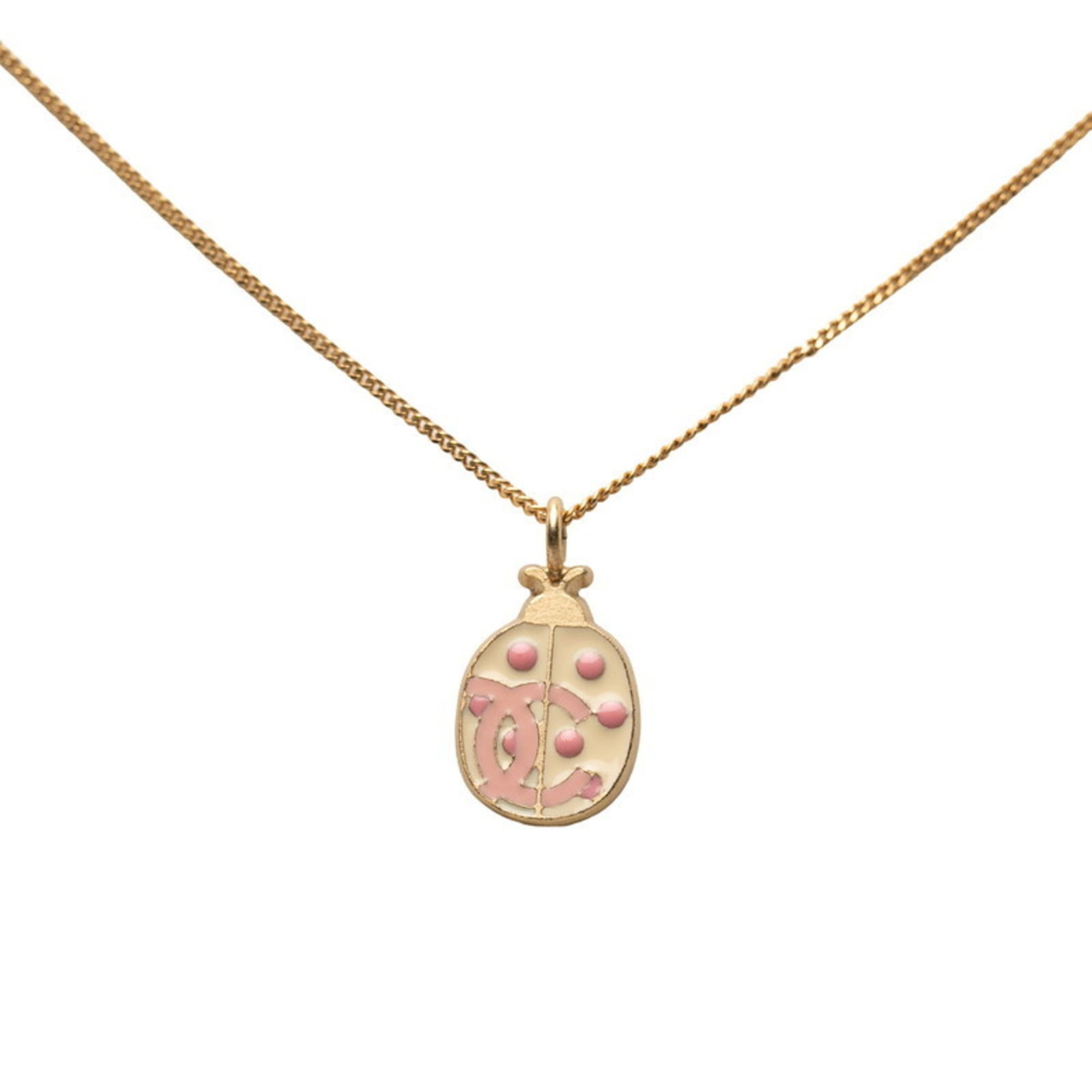 CHANEL - Chanel Coco Mark Ladybug Motif Necklace - Gold and Pink Plated - Women's: CHANEL - Chanel Coco Mark Ladybug Motif Necklace - Gold and Pink Plated - Women's This listing features CHANEL - Chanel Coco Mark Ladybug Motif Necklace - Gold and Pink Plated - Women's. Item