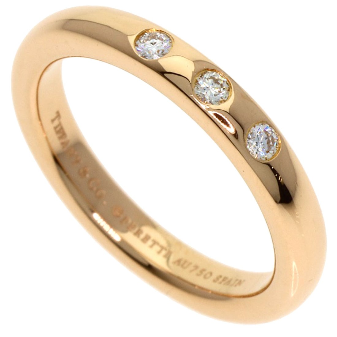 Gold TIFFANY&Co. Stacking band 3P Diamond Ring K18 Pink (1 of 8)