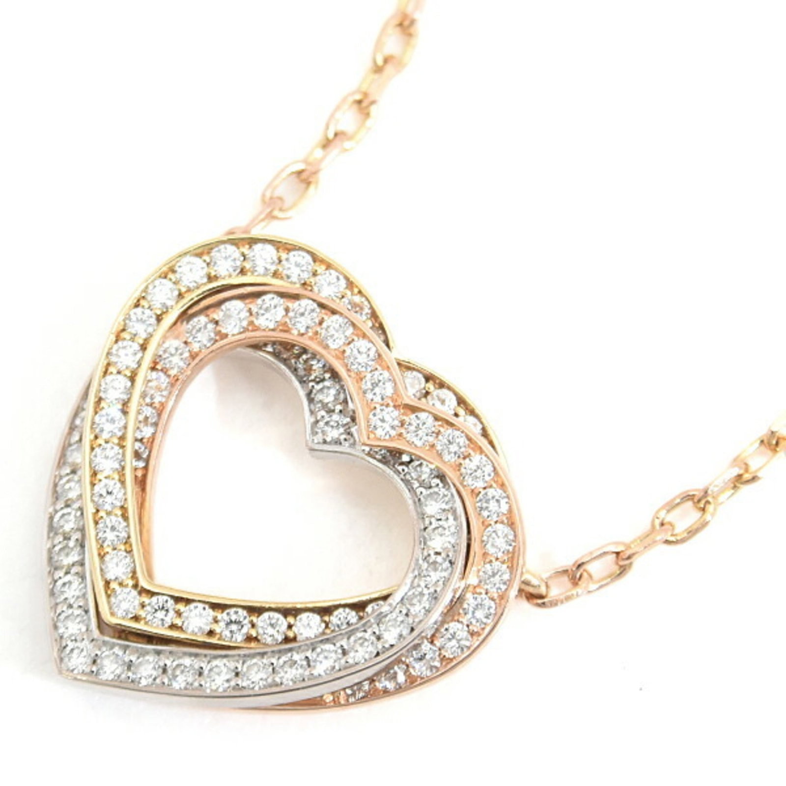 750YG x WG PG - Cartier Trinity Heart Full Diamond Necklace for Women - Gold: 750YG x WG PG - Cartier Trinity Heart Full Diamond Necklace for Women - Gold This listing features 750YG x WG PG - Cartier Trinity Heart Full Diamond Necklace for Women - Gold. Item specifics are prov