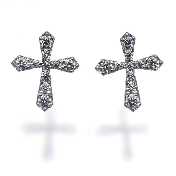 Gold Mikimoto Earrings Diamond 0.16Ct/ 0.16Ct Cross 18K 750 White (1 of 5)