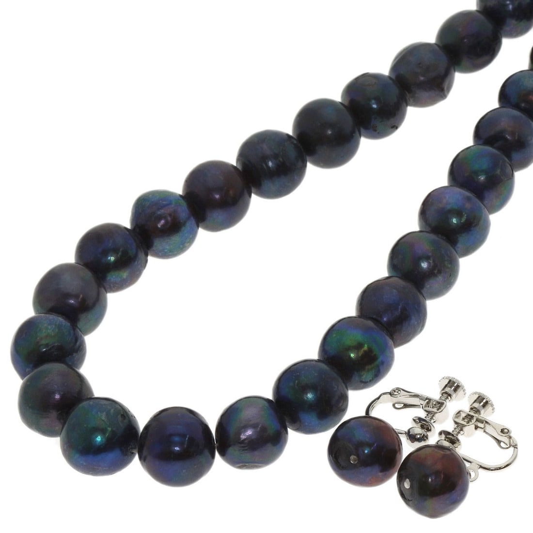 97.4g Pearl Earrings 2-piece set Dyed Necklace Silver (1 of 12)