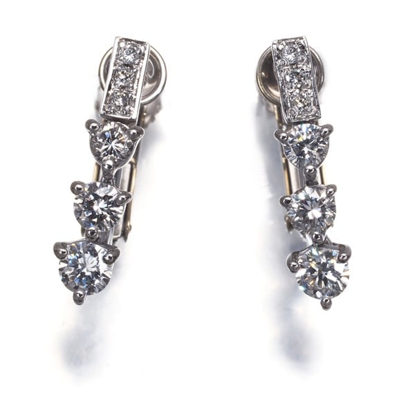 Gold Diamond 0.32Ct/ 0.32Ct Drop Earrings 18K 750 White Gold/ 14K 585 White (1 of 4)