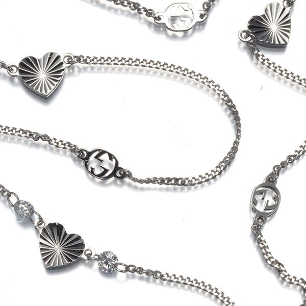 Gold Gucci Necklace Diamond Interlocking G Heart Station 18K 750 White (1 of 5)