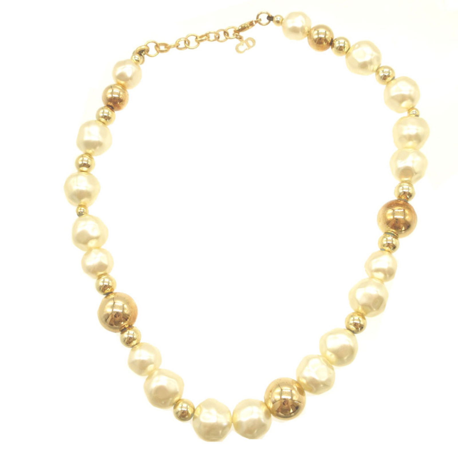 0090 Excellent condition Christian Dior vintage faux pearl metal gold choker necklace (1 of 4)