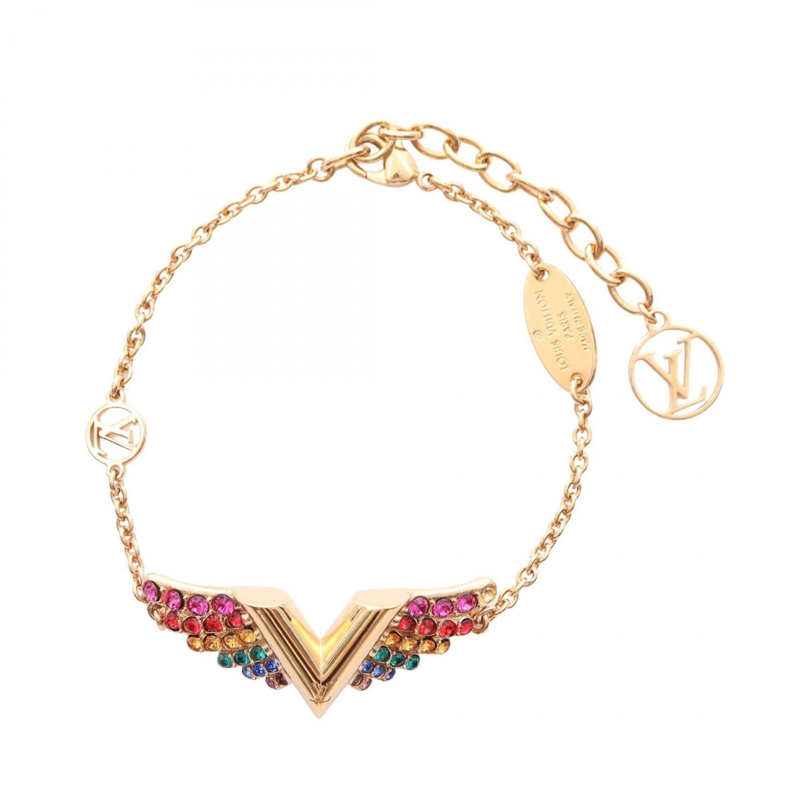 Rhinestone - Louis Vuitton Charm Bracelet Gold Plating: Rhinestone - Louis Vuitton Charm Bracelet Gold Plating This listing features Rhinestone - Louis Vuitton Charm Bracelet Gold Plating. Item specifics are provided below. Item Specifics: Brand: Louis Vui