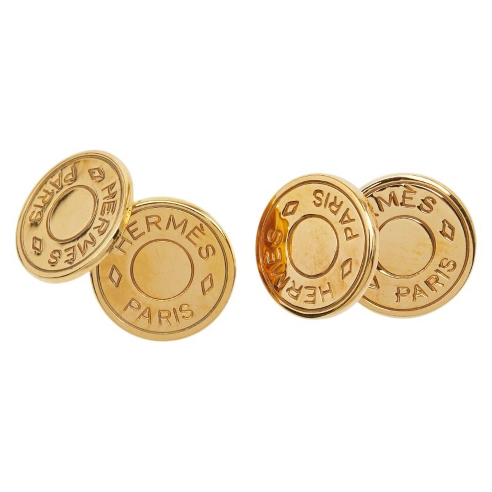 Cufflinks Hermes: Cufflinks Hermes This listing features Cufflinks Hermes. Item specifics are provided below. Item Specifics: Brand: Hermes Type: Cufflinks Gender: Men Color: Gold Size (Hxwxd): 14.40mm x 14.40mm / 0.57