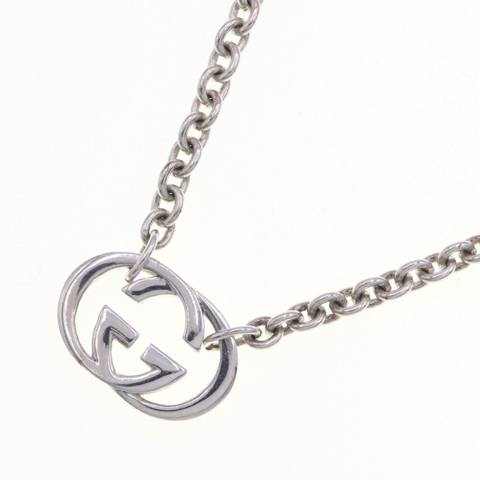 GUCCI Double G Necklace 190489 SV Sterling Silver 925 Pendant Choker Interlocking Women's Men's (1 of 6)