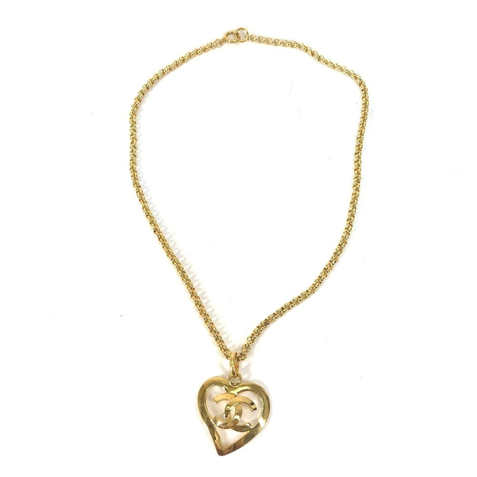 Gold CHANEL Vintage Heart CC Coco Mark Chain Accessory 95P Necklace GP Women's (1 of 9)