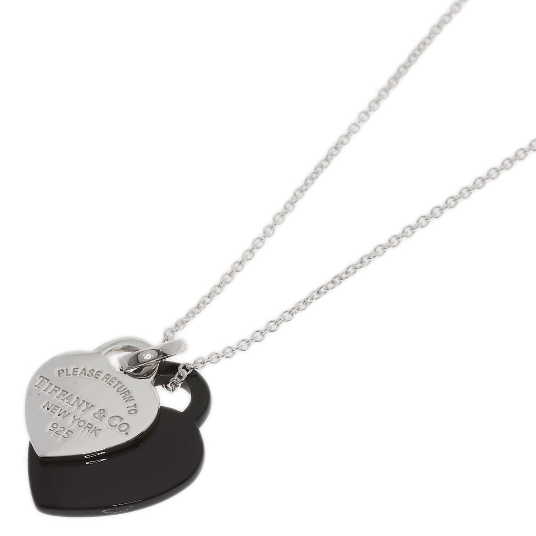 Silver TIFFANY&Co. Return to Double Heart Onyx Necklace: Silver TIFFANY&Co. Return to Double Heart Onyx Necklace This listing features Silver TIFFANY&Co. Return to Double Heart Onyx Necklace. Item specifics are provided below. Item Specifics: Brand: TIFFANY