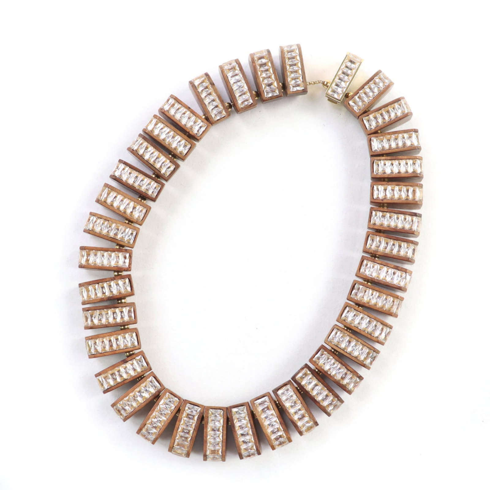 Women's - BOTTEGA VENETA Radica Wood and Cubic Zirconia 925 Necklace/ Choker - Brown - with Dust (1 of 11)