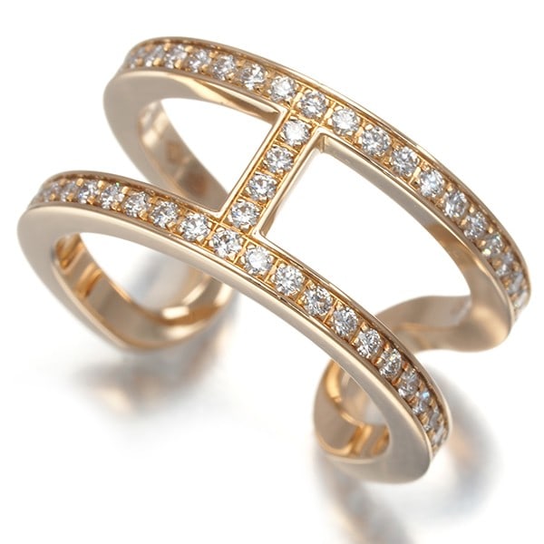 Gold Hermes Ring Diamond 0.59Ct Ever Chaine D'Ancre Eu50 18K 750 Rose (1 of 5)