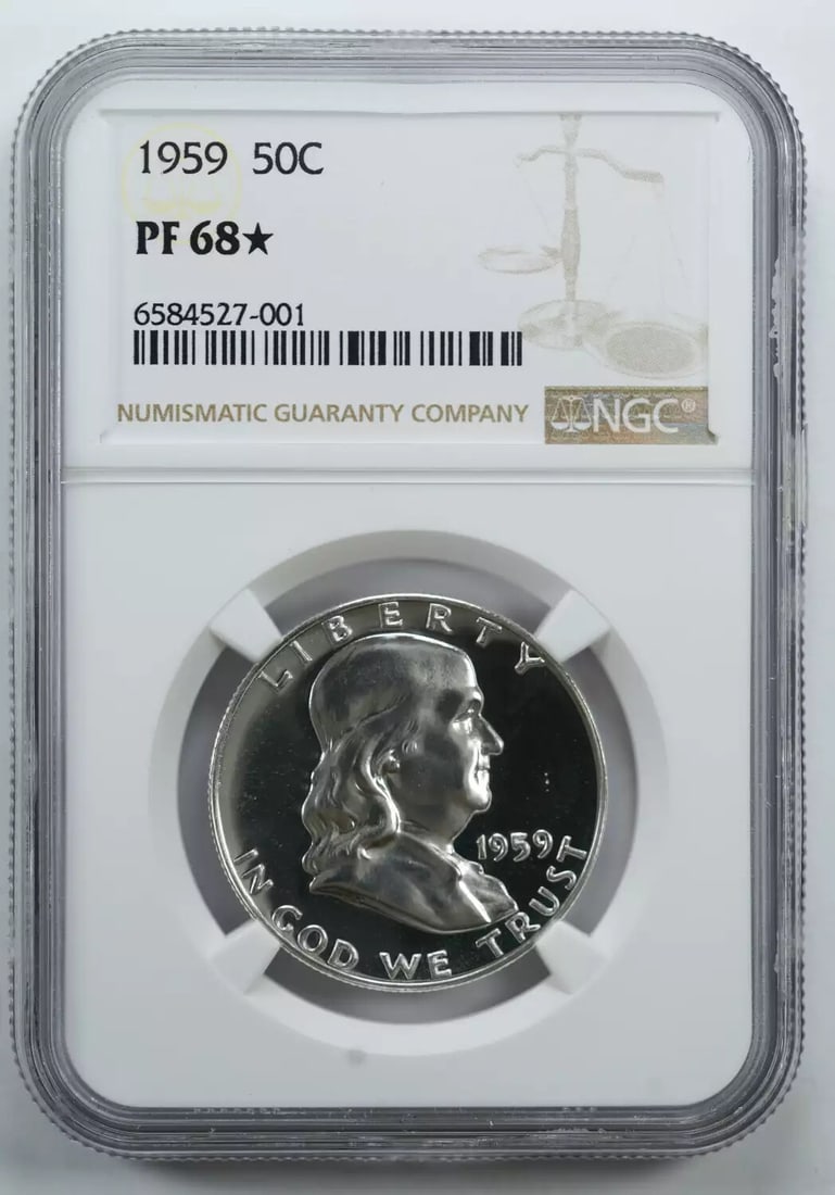 (001) 1959 PROOF FRANKLIN HALF DOLLAR 50C SILVER NGC CERTIFIED PF 68* PROOF STAR: (001) 1959 PROOF FRANKLIN HALF DOLLAR 50C SILVER NGC CERTIFIED PF 68* PROOF STAR This listing features (001) 1959 PROOF FRANKLIN HALF DOLLAR 50C SILVER NGC CERTIFIED PF 68* PROOF STAR. Item specifics