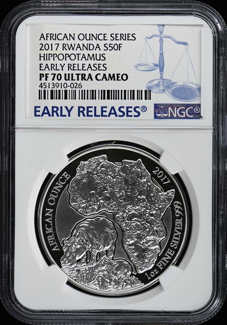 PR70DCAM 2017 RWANDA HIPPOPOTAMUS EARLY RELEASES S50F NGC: PR70DCAM 2017 RWANDA HIPPOPOTAMUS EARLY RELEASES S50F NGC This listing features PR70DCAM 2017 RWANDA HIPPOPOTAMUS EARLY RELEASES S50F NGC. Item specifics are provided below. Item Specifics: Circulated
