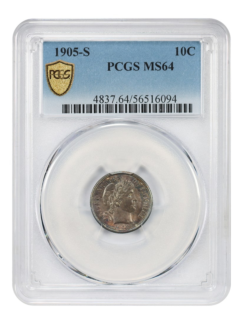 Barber Dime - 1905-S 10C PCGS MS64: Barber Dime - 1905-S 10C PCGS MS64 This listing features Barber Dime - 1905-S 10C PCGS MS64. Item specifics are provided below. Item Specifics: Certification: PCGS Certification Number: 56516094 Circu