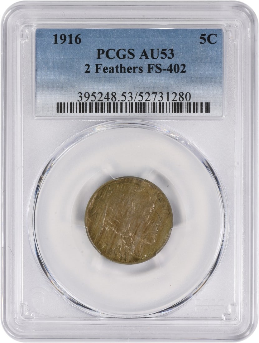PCGS 1916 Buffalo Nickel 2 Feathers FS-402 AU53: PCGS 1916 Buffalo Nickel 2 Feathers FS-402 AU53 This listing features PCGS 1916 Buffalo Nickel 2 Feathers FS-402 AU53. Item specifics are provided below. Item Specifics: Country Of Origin: United Stat