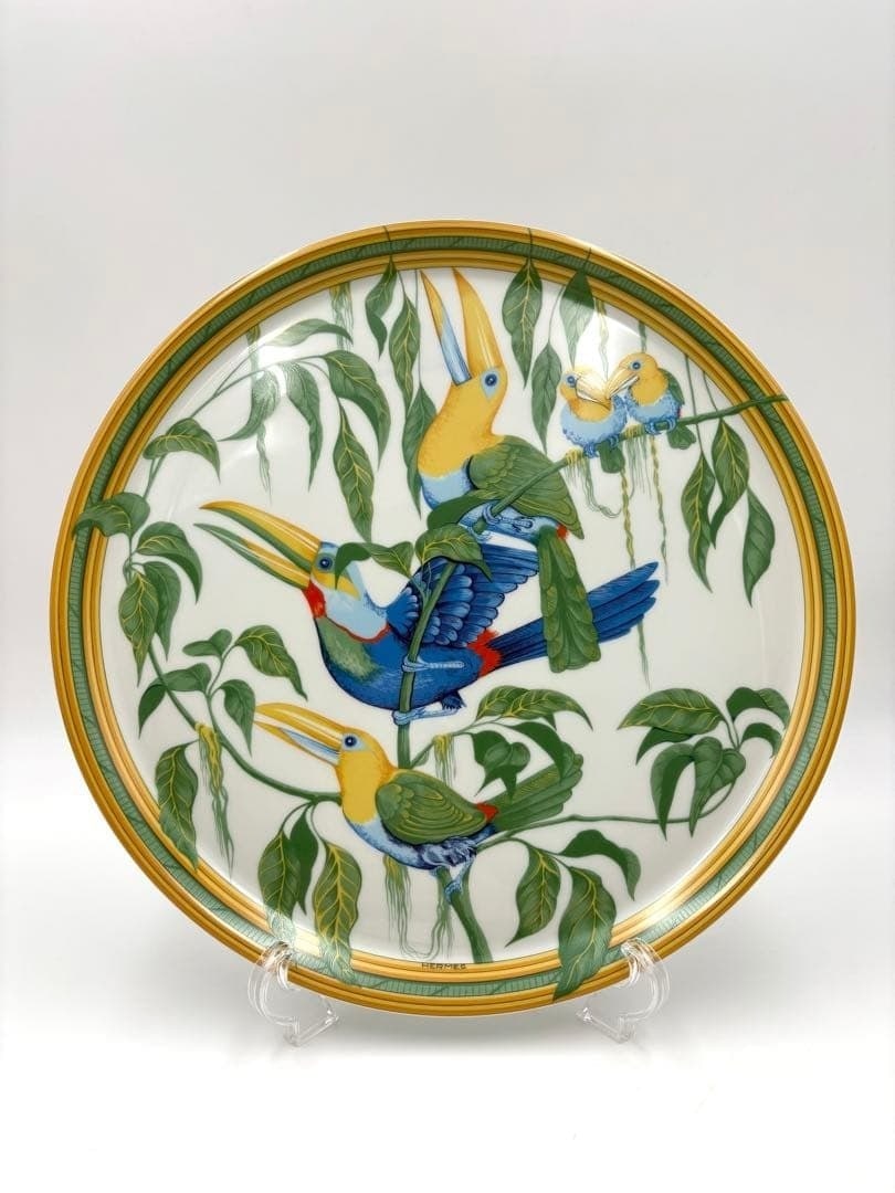 Collectible HERMES Toucans Tart Platter Decorative Plate 31? Porcelain France (1 of 6)