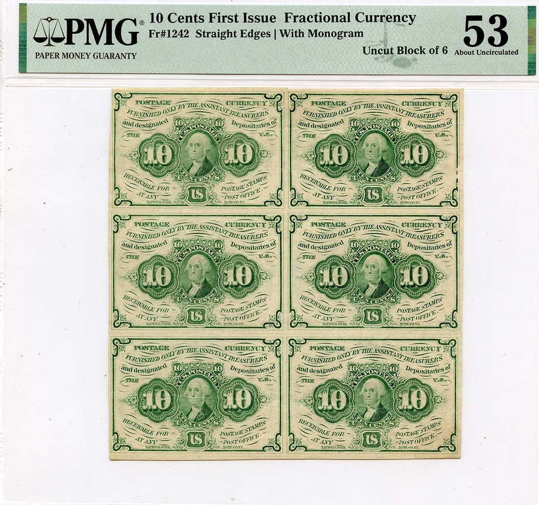notes First Issue 10 Cents Fractional Currency Sheet Fr#1242 PMG AU53 6: notes First Issue 10 Cents Fractional Currency Sheet Fr#1242 PMG AU53 6 This listing features notes First Issue 10 Cents Fractional Currency Sheet Fr#1242 PMG AU53 6. Item specifics are provided below