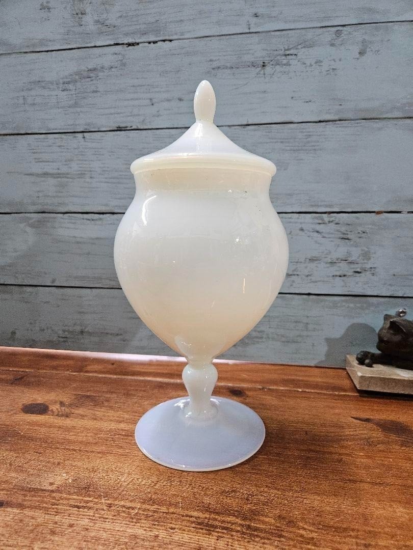 Holder French Opaline Bonbonniere With Lid Flower Vase Antique Glass Jar Candy (1 of 9)