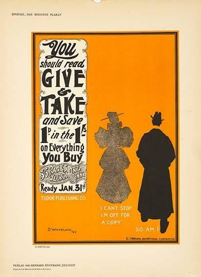 Lithograph Give & Take By Whitelaw Das Moderne Plakat 1897 Original Stone (1 of 1)