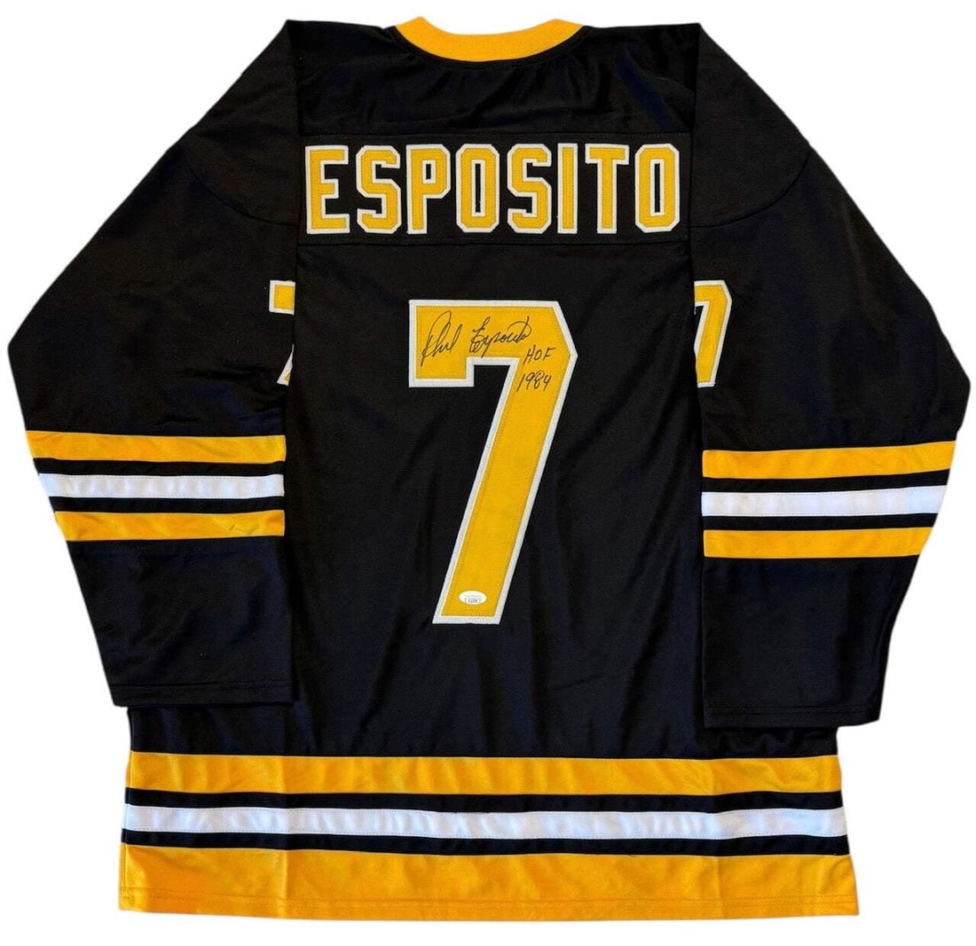 (JSA) Phil Esposito Autographed Bruins Custom Jersey: (JSA) Phil Esposito Autographed Bruins Custom Jersey This listing features (JSA) Phil Esposito Autographed Bruins Custom Jersey. Item specifics are provided below. Item Specifics: Brand: James Spence