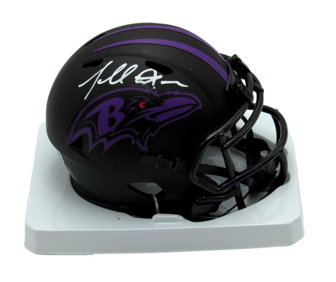 Beckett Terrell Suggs Autographed Mini Ravens Eclipse Football Helmet: Beckett Terrell Suggs Autographed Mini Ravens Eclipse Football Helmet This listing features Beckett Terrell Suggs Autographed Mini Ravens Eclipse Football Helmet. Item specifics are provided below. It