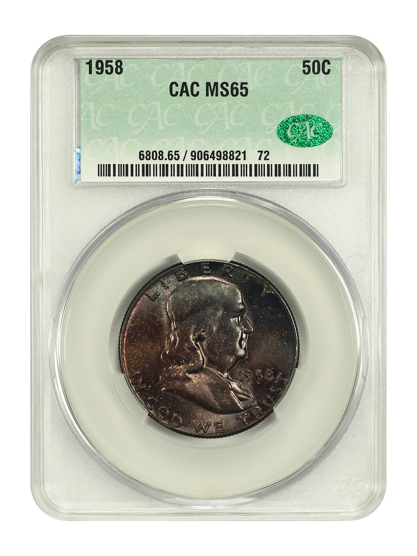 Franklin Half Dollar - 1958 50C CACG MS65: Franklin Half Dollar - 1958 50C CACG MS65 This listing features Franklin Half Dollar - 1958 50C CACG MS65. Item specifics are provided below. Item Specifics: Certification: CACG Certification Number: