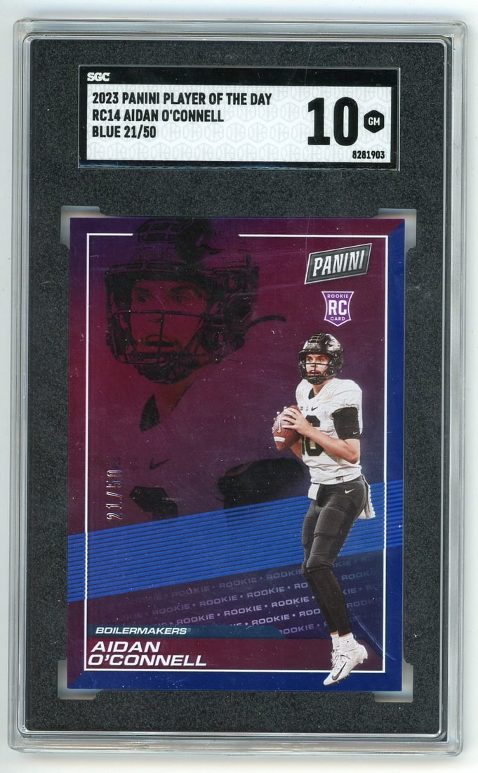 10 Aidan O'Connell 2023 Panini Player of the Day #RC14 Blue/ 50 SGC: 10 Aidan O'Connell 2023 Panini Player of the Day #RC14 Blue/ 50 SGC This listing features 10 Aidan O'Connell 2023 Panini Player of the Day #RC14 Blue/ 50 SGC. Item specifics are provided below. Item S