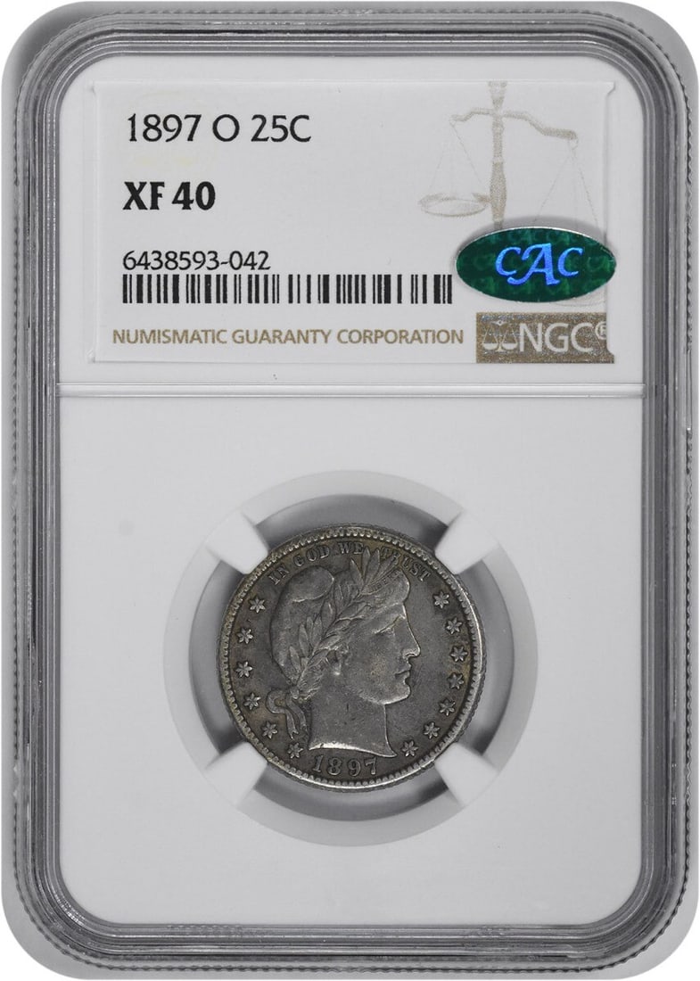 (CAC) 1897-O Barber Silver Quarter EF40 NGC (1 of 1)