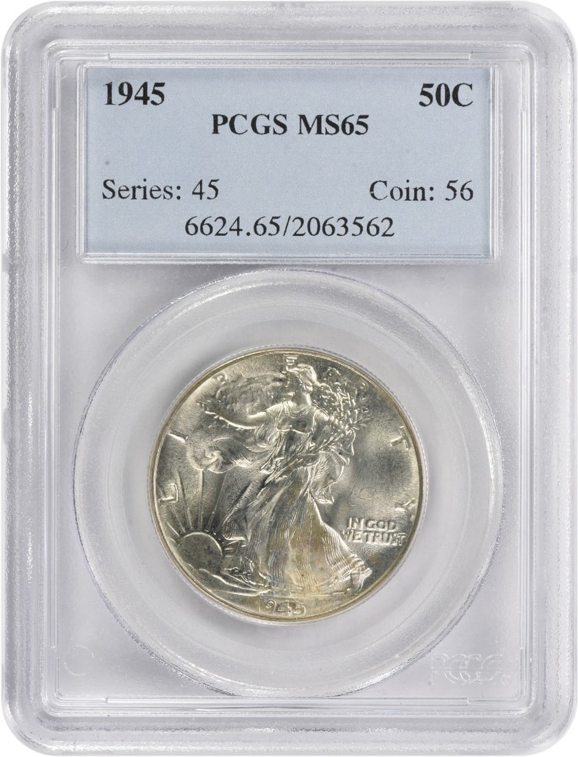 PCGS 1945 Walking Liberty Silver Half Dollar MS65: PCGS 1945 Walking Liberty Silver Half Dollar MS65 This listing features PCGS 1945 Walking Liberty Silver Half Dollar MS65. Item specifics are provided below. Item Specifics: Country Of Origin: United
