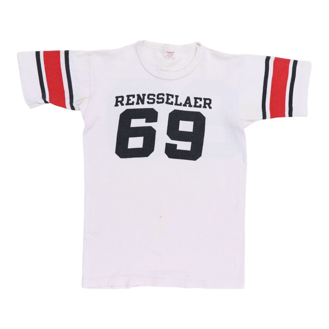 Shirt 1969 Rensselaer Champion Jersey: Shirt 1969 Rensselaer Champion Jersey This listing features Shirt 1969 Rensselaer Champion Jersey. Item specifics are provided below. Item Specifics: Size: Medium Tag Size: Medium Material: 100%
