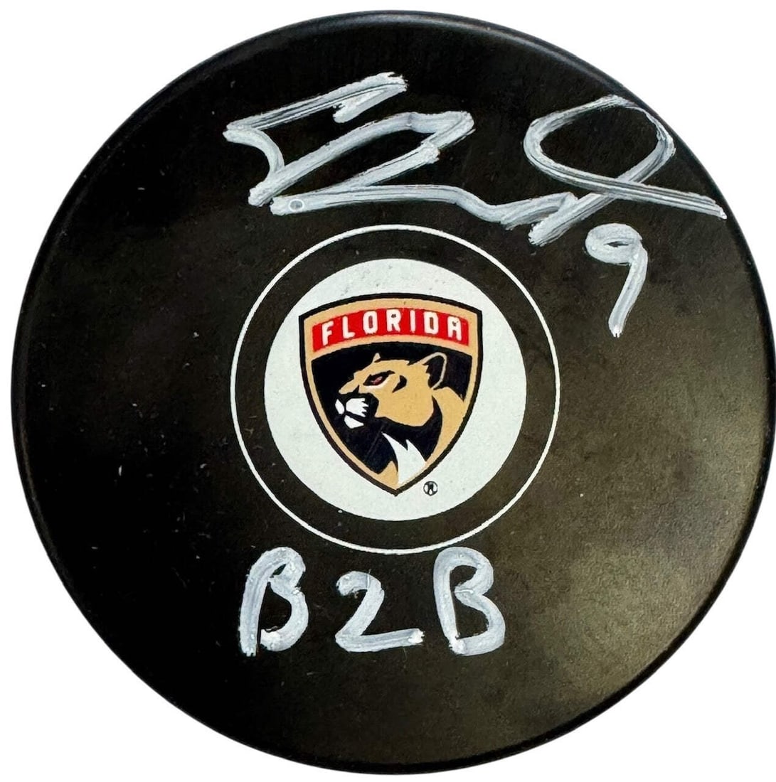 Witness) Sam Bennett B2B Autographed Panthers Logo Puck (JSA (1 of 2)