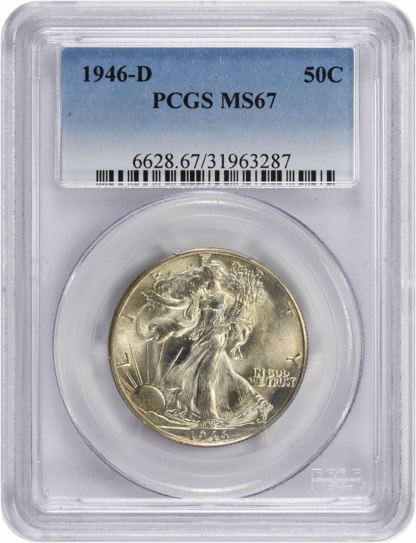 PCGS 1946-D Walking Liberty Silver Half Dollar MS67: PCGS 1946-D Walking Liberty Silver Half Dollar MS67 This listing features PCGS 1946-D Walking Liberty Silver Half Dollar MS67. Item specifics are provided below. Item Specifics: Country Of Origin: Uni