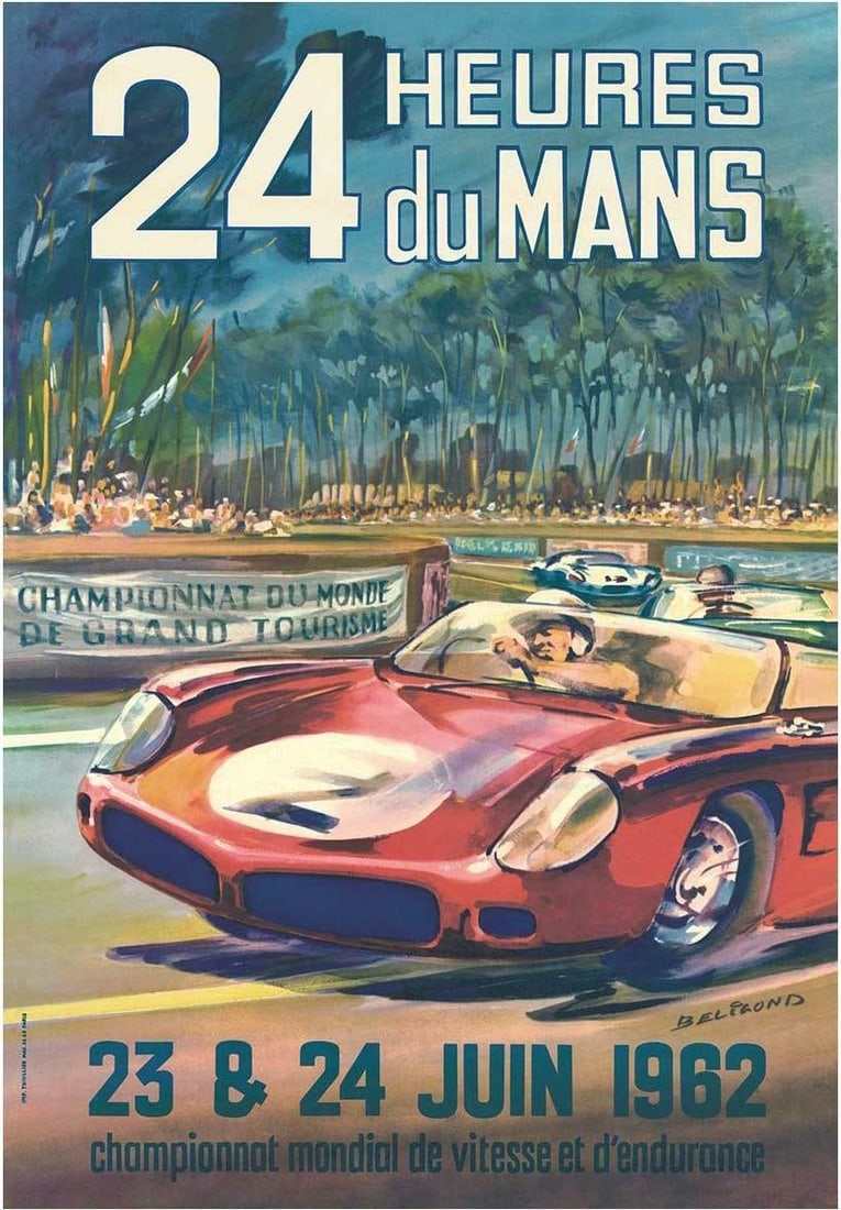 Excellent 24 Hous Of Lemans 1962 Vintage Race Poster On Linen (1 of 1)