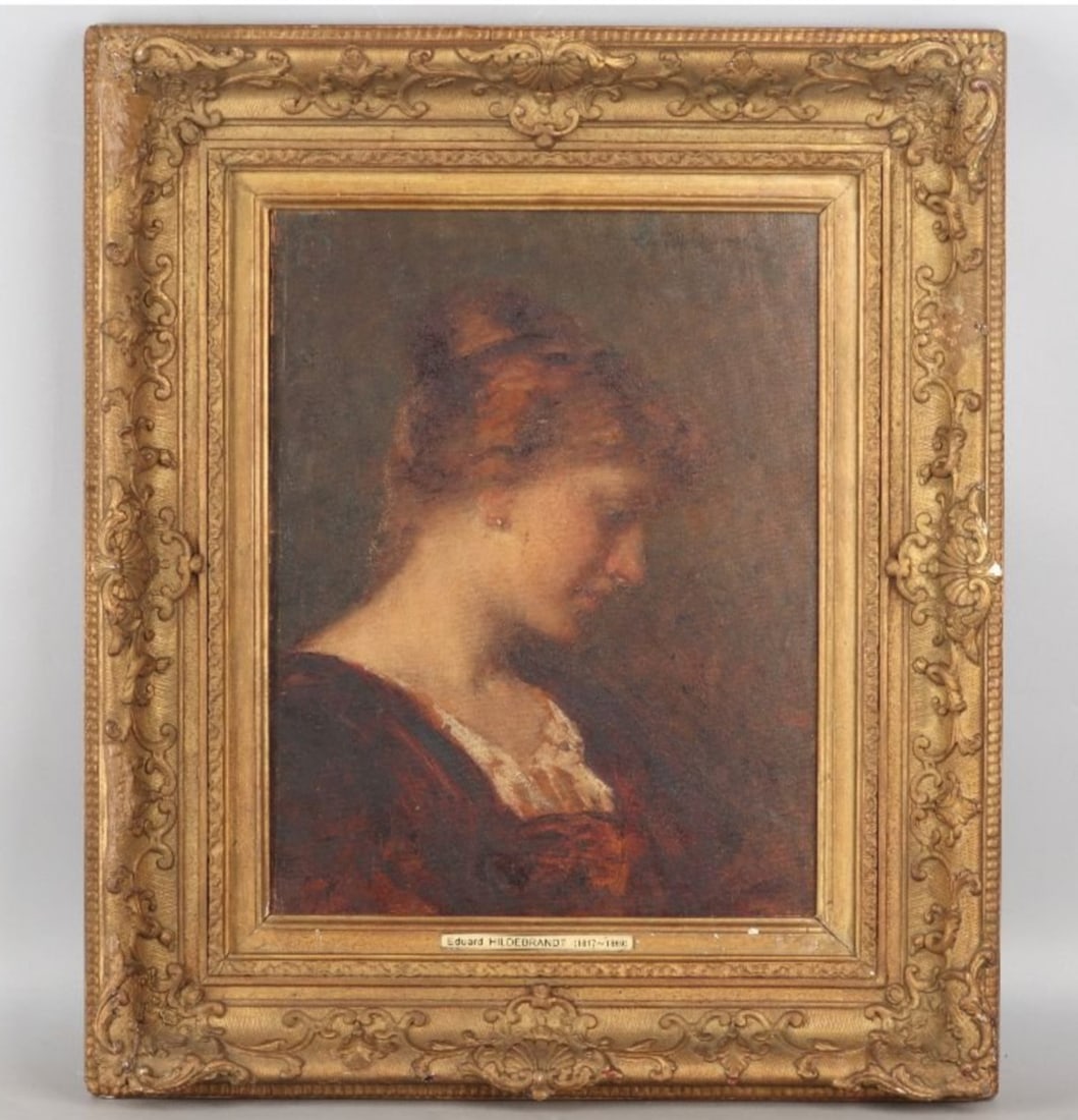 Antique Eduard Hildebrandt (1817-1869) Original Oil Painting Portrait of a Woman (1 of 11)