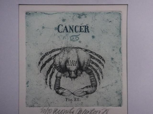 Framed Veronika Paleckova "CANCER" Signed Color Etching Limited 50 Zodiac Art: Framed Veronika Paleckova "CANCER" Signed Color Etching Limited 50 Zodiac Art This listing features Framed Veronika Paleckova "CANCER" Signed Color Etching Limited 50 Zodiac Art. Item specifics are pr