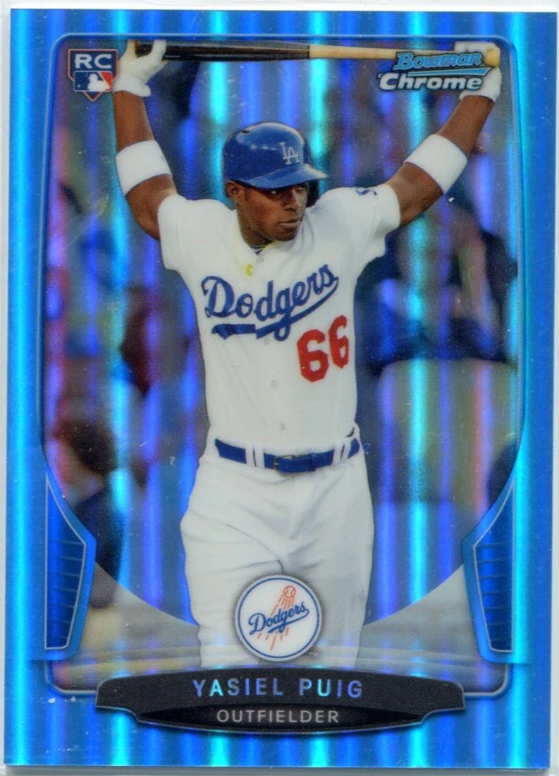 Card Yasiel Puig 2013 Bowman Chrome Blue Refractor Rookie: Card Yasiel Puig 2013 Bowman Chrome Blue Refractor Rookie This listing features Card Yasiel Puig 2013 Bowman Chrome Blue Refractor Rookie. Item specifics are provided below. Item Specifics: Yasiel Pui
