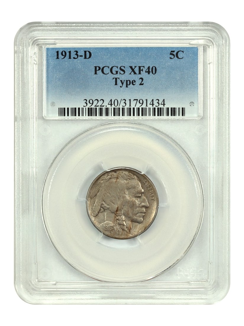 Buffalo Nickel - 1913-D 5C PCGS XF40 (Type 2): Buffalo Nickel - 1913-D 5C PCGS XF40 (Type 2) This listing features Buffalo Nickel - 1913-D 5C PCGS XF40 (Type 2). Item specifics are provided below. Item Specifics: Certification: PCGS Certification