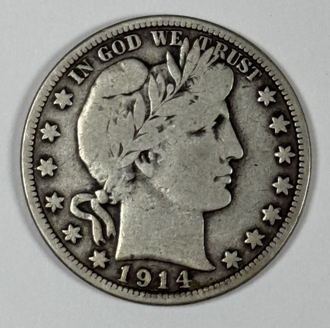 NICE 1914 BARBER HALF DOLLAR F/ VF (1 of 3)