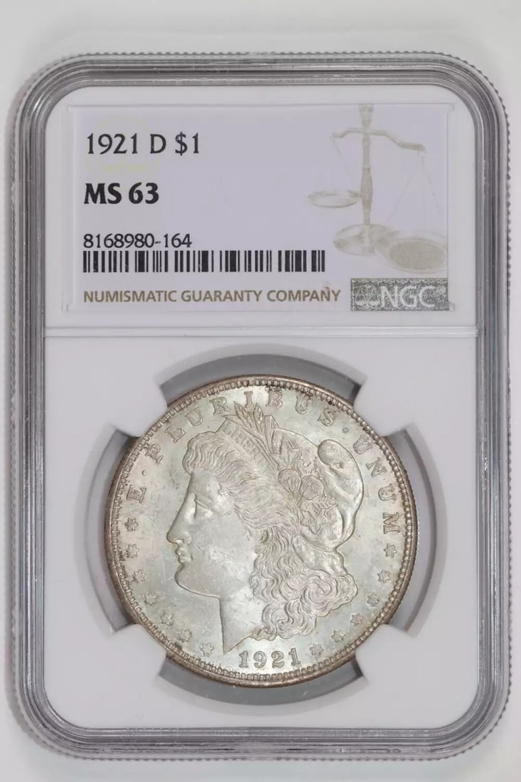 MS63 1921-D MORGAN DOLLAR NGC: MS63 1921-D MORGAN DOLLAR NGC This listing features MS63 1921-D MORGAN DOLLAR NGC. Item specifics are provided below. Item Specifics: Country Of Origin: USA Certification: NGC Composition: Silver Grad