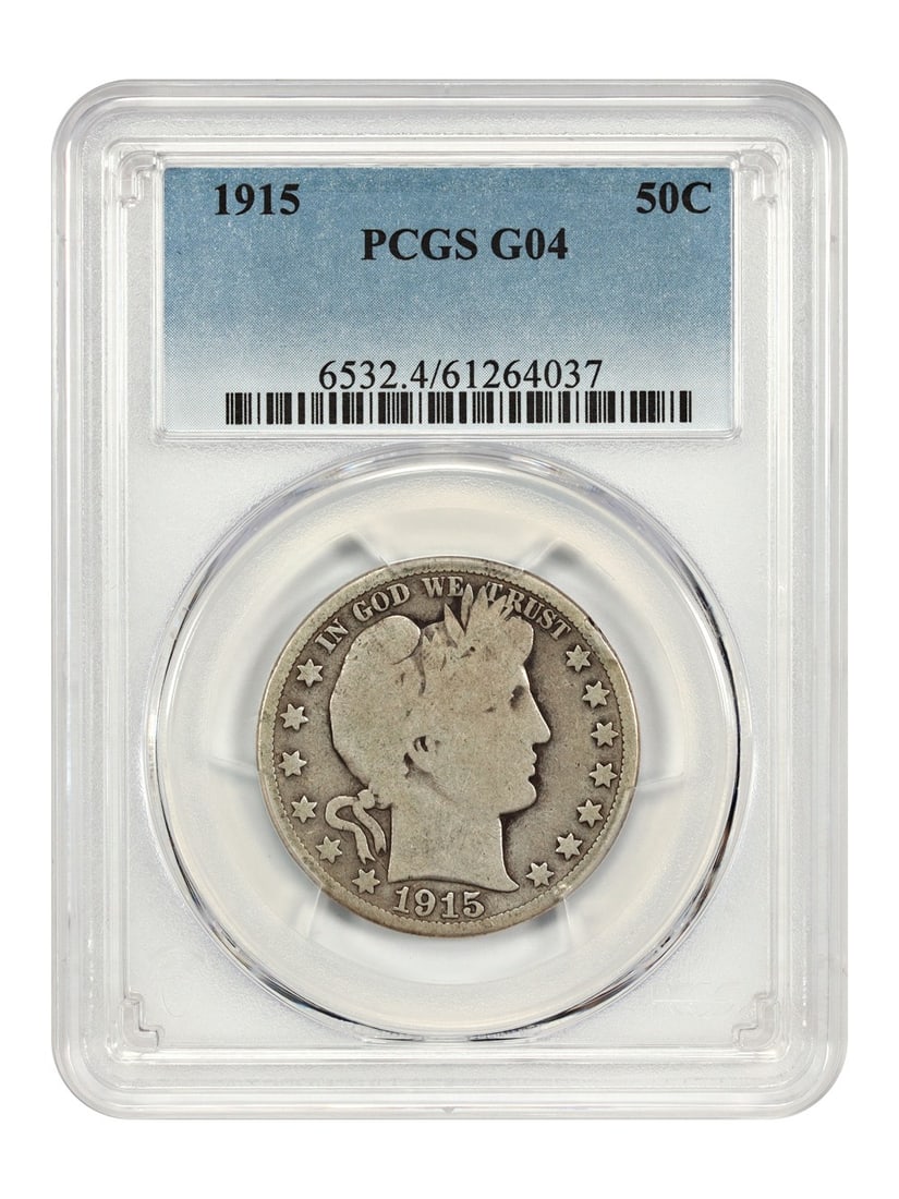 Key, Low Mintage Date - 1915 50C PCGS Good 04 - Barber Half Dollar: Key, Low Mintage Date - 1915 50C PCGS Good 04 - Barber Half Dollar This listing features Key, Low Mintage Date - 1915 50C PCGS Good 04 - Barber Half Dollar. Item specifics are provided below. Item Spe