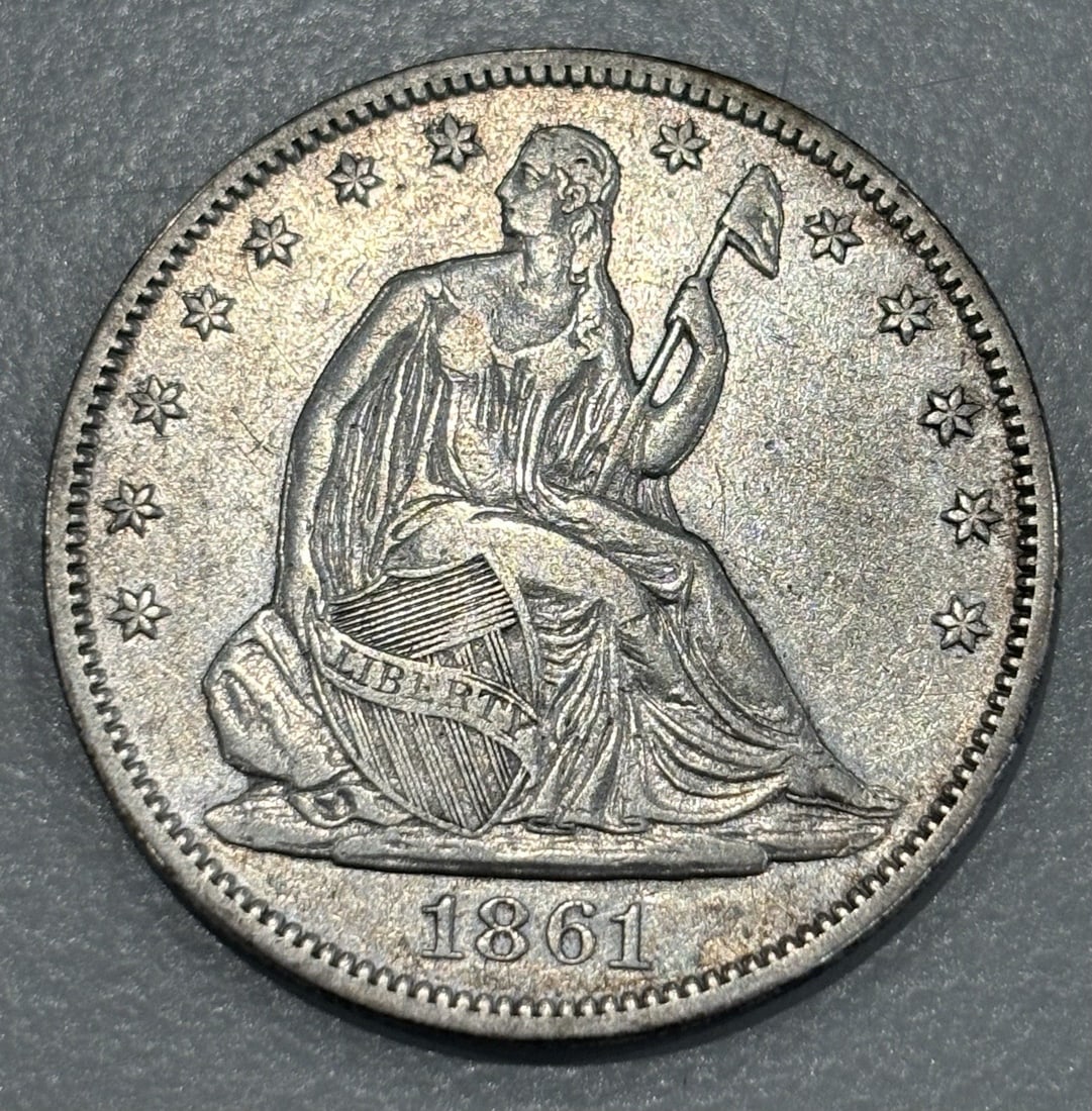 XF 1861 CIVIL WAR DATE SEATED HALF DOLLAR: XF 1861 CIVIL WAR DATE SEATED HALF DOLLAR This listing features XF 1861 CIVIL WAR DATE SEATED HALF DOLLAR. Item specifics are provided below. Item Specifics: Composition: Silver Fineness: 0.9 Grade: