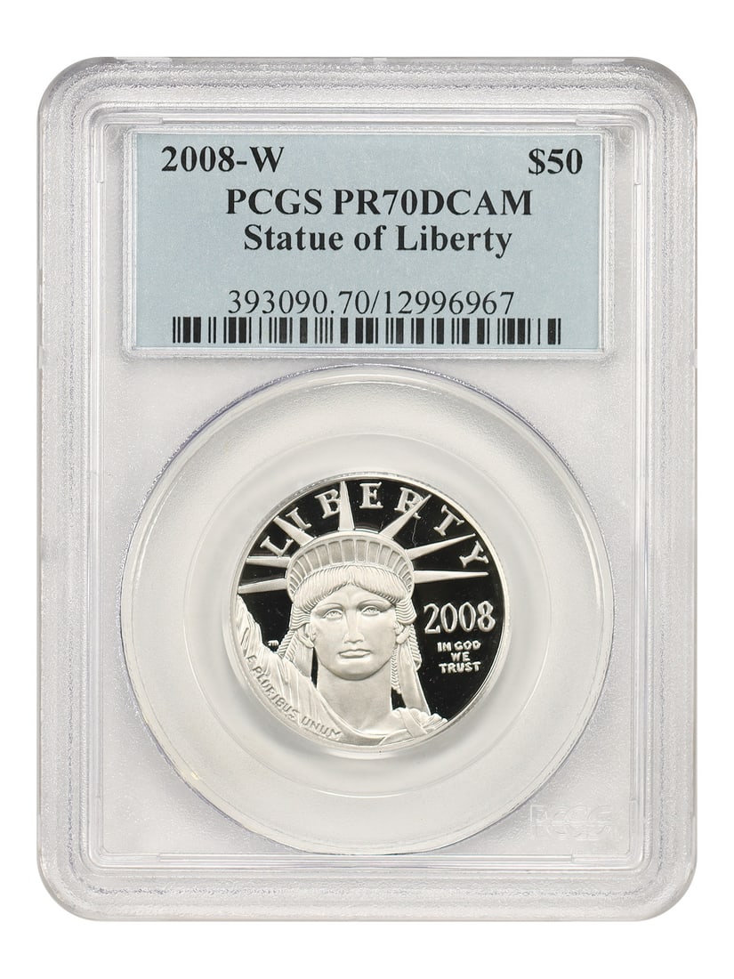$50 Platinum Eagles - 2008-W $50 Statue of Liberty PCGS PR70DCAM: $50 Platinum Eagles - 2008-W $50 Statue of Liberty PCGS PR70DCAM This listing features $50 Platinum Eagles - 2008-W $50 Statue of Liberty PCGS PR70DCAM. Item specifics are provided below. Item Specifi