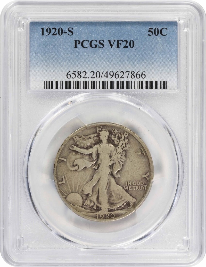 PCGS 1920-S Walking Liberty Silver Half Dollar VF20: PCGS 1920-S Walking Liberty Silver Half Dollar VF20 This listing features PCGS 1920-S Walking Liberty Silver Half Dollar VF20. Item specifics are provided below. Item Specifics: Certification: PCGS