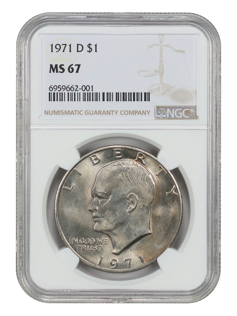 Ike Dollar - 1971-D $1 NGC MS67: Ike Dollar - 1971-D $1 NGC MS67 This listing features Ike Dollar - 1971-D $1 NGC MS67. Item specifics are provided below. Item Specifics: Certification: NGC Certification Number: 6959662001 Circulated